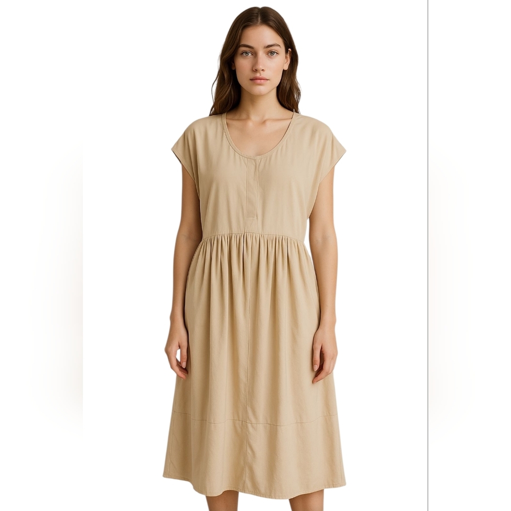 Electric Feathers Cream Short Sleeve Long Dress